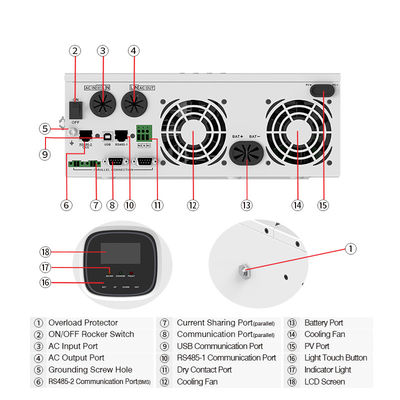 Inverseur solaire d'hybride de 5.5KW 5.5KVA MPPT outre de grille sur la grille 80A 500VDC