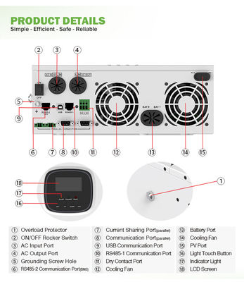 Outre de l'inverseur solaire hybride pur 5kw 3Kw de l'onde sinusoïdale de grille RS485 1000 watts