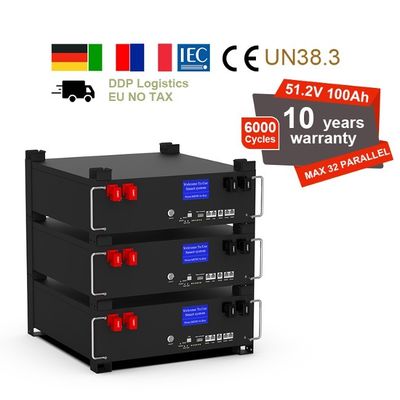 LiFePO4 Piles de stockage d'énergie au lithium empilées 51.2v 100Ah personnalisées